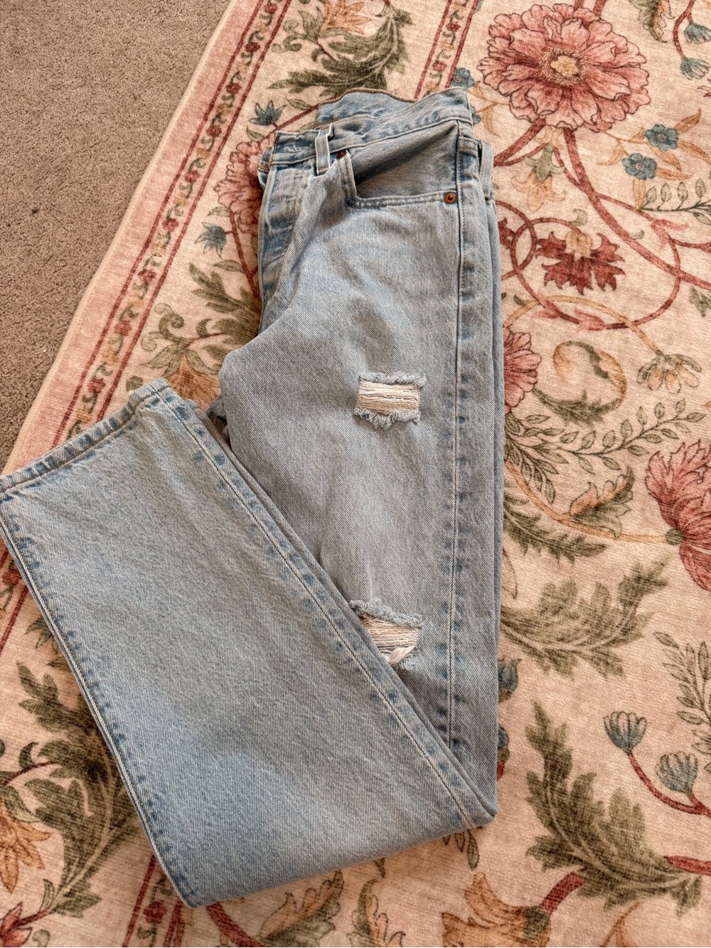 Levi's Light Blue Straight-Leg Distressed Jeans - Picture 2 of 8